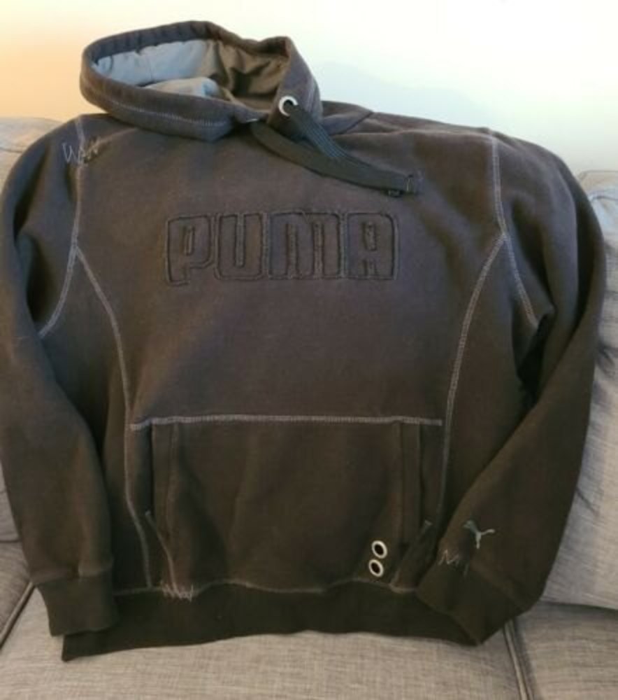 Puma Womens Heavy Pullover Black Hooded Sweatshirt XL Black Logo